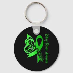 Kidney Disease Awareness Green Ribbon Butterfly Su Keychain