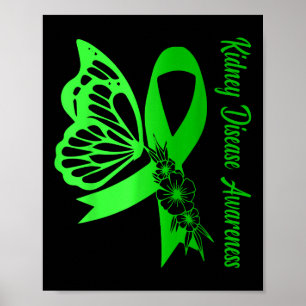 Kidney Disease Awareness Green Ribbon Butterfly Su Poster