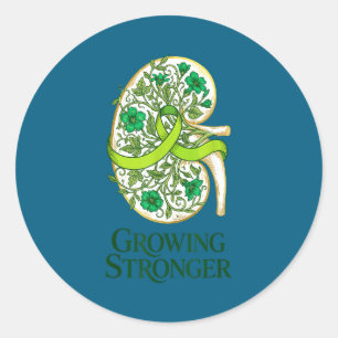 Kidney disease awareness green ribbon floral renal classic round sticker