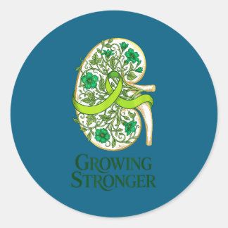 Kidney disease awareness green ribbon floral renal classic round sticker