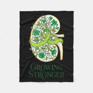 Kidney Disease Awareness Green Ribbon Floral Renal Fleece Blanket