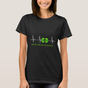 Kidney disease awareness heartbeat green warrior T-Shirt