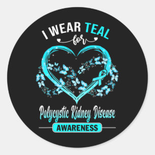 Kidney Disease Awareness I Wear Teal Butterfly  Classic Round Sticker