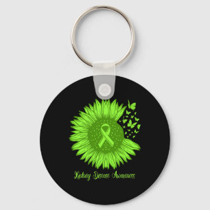 Kidney Disease Awareness Sunflower Mom Green Ribbo Keychain