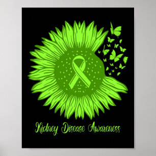 Kidney Disease Awareness Sunflower Mom Green Ribbo Poster