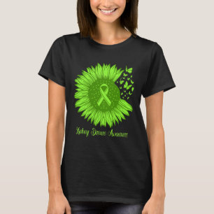 Kidney Disease Awareness Sunflower Mom Green Ribbo T-Shirt