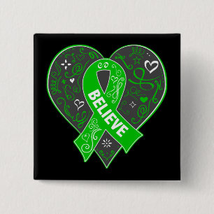 Kidney Disease Believe Ribbon Heart 2 Inch Square Button