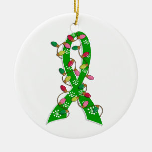 Kidney Disease Christmas Lights Ribbon Ceramic Ornament