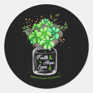 Kidney Disease Faith Love Hope Flower Jar Awarenes Classic Round Sticker