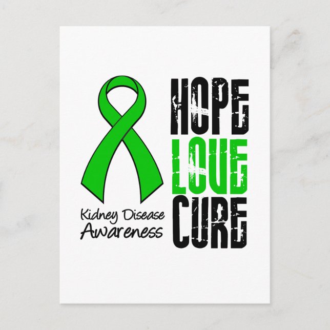 Kidney Disease Hope Love Cure Ribbon Postcard (Front)