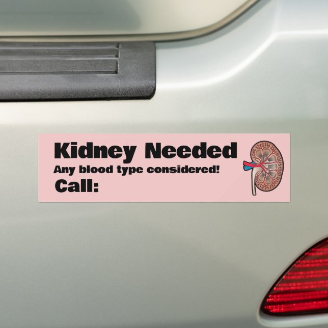 Kidney Needed Bumper Sticker (On Car)