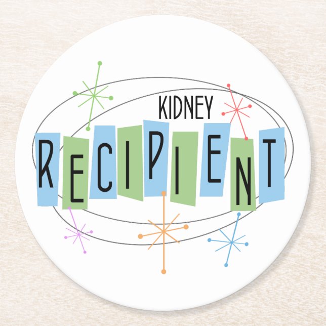 Kidney Recipient Retro Style Round Paper Coaster (Front)