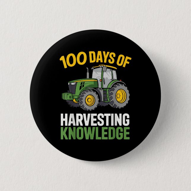 Kids 100 Days Of School Boy Tractor Farming 100th  2 Inch Round Button (Front)