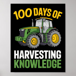 Kids 100 Days Of School Boy Tractor Farming 100th Poster