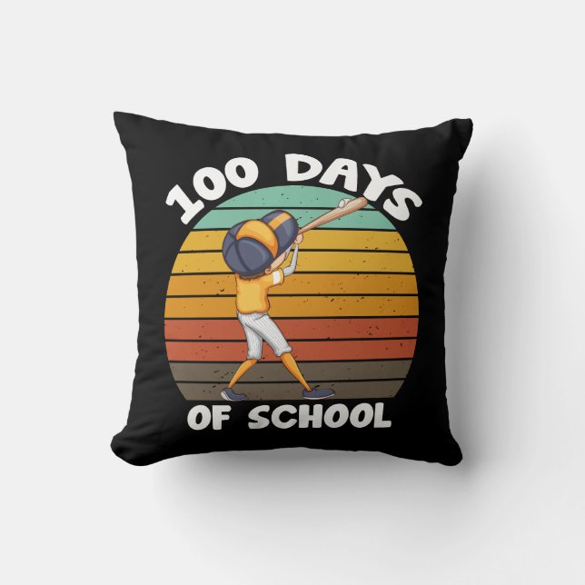 Kids 100 Days Of School Boys 100th Day Baseball Throw Pillow (Front)