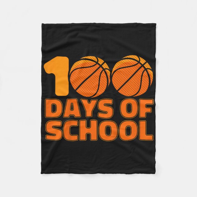 Kids 100 Days Of School Bysketbyll 100th Day Of Sc Fleece Blanket (Front)