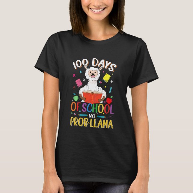 Kids 100 Days Of School No Prob-llama Llama Teache T-Shirt (Front)