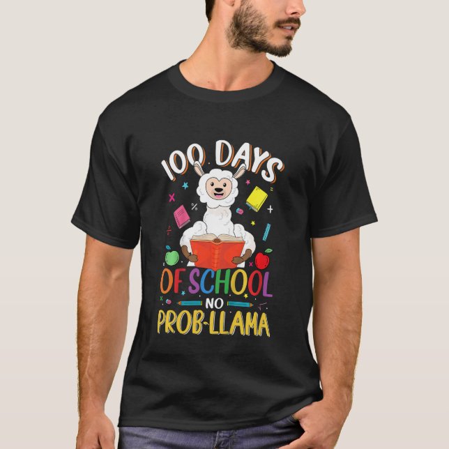 Kids 100 Days Of School No Prob-llama Llama Teache T-Shirt (Front)