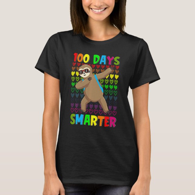 Kids 100 Days Smarter Hearts Dabbing Sloth 100th D T-Shirt (Front)