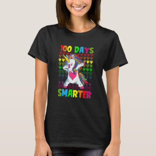 Kids 100 Days Smarter Hearts Dabbing Unicorn 100th T-Shirt