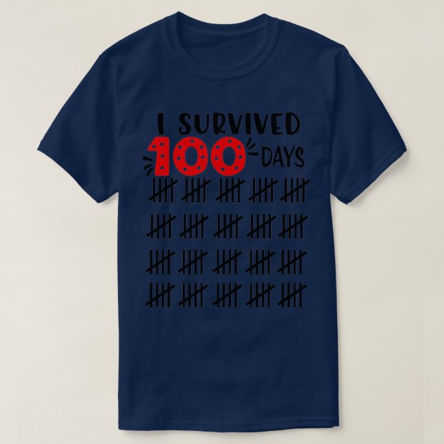 Kids 100th Day of School I Survived 100 Days Marks T-Shirt (Design Front)
