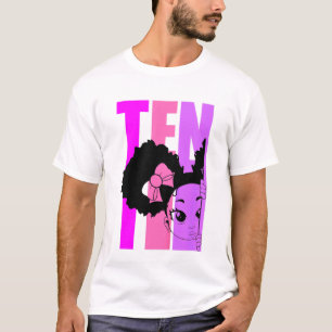 Kids 10 Retro Black Girls Peekaboo Afro 10th Happy T-Shirt
