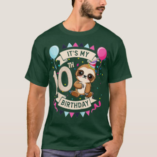 Kids 10 Year Old Sloth Girl 10th Birthday Party Cu T-Shirt