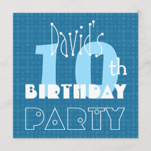 Kid's 10th Birthday Custom Name Blue and White V09 Invitation