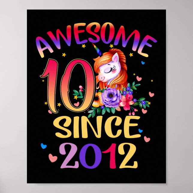 Kids 10th Birthday Party Cute Unicorn Girl 10 Year Poster (Front)