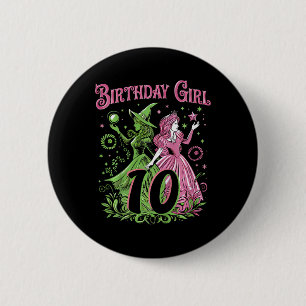 Kids 10th Birthday Witch Pink And Green 10 Year Ol 2 Inch Round Button