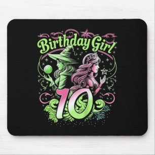 Kids 10th Birthday Witch Pink And Green 10 Year Ol Mouse Pad