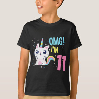 Kids 11 Year Old Girl Birthday Outfit Unicorn Cat T-Shirt