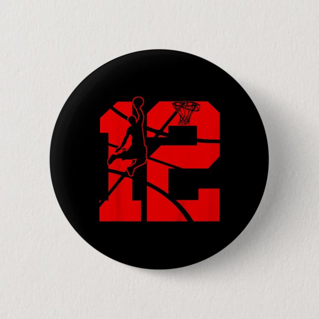 Kids 12 Year Old 12th Basketball Birthday PartyThe 2 Inch Round Button (Front)