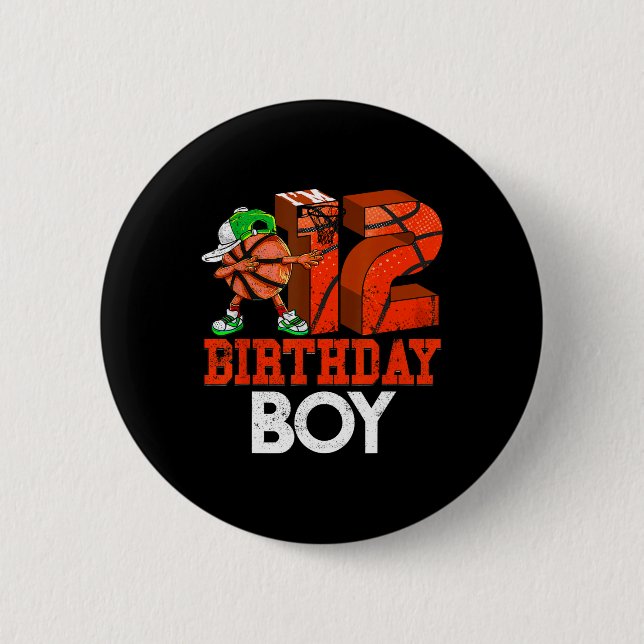 Kids 12 Year Old Basketball Dabbing 12th Birthday  2 Inch Round Button (Front)