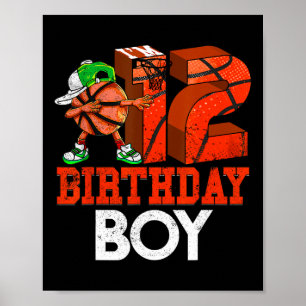 Kids 12 Year Old Bysketbyll Dabbing 12th Birthday Poster