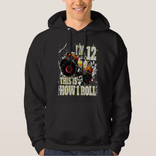 Kids 12 Year Old  Monster Truck Birthday Hoodie
