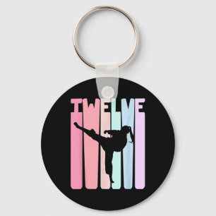 Kids 12th Birthday Retro Taekwondo Karate Girls 12 Keychain