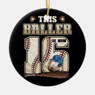 Kids 16th Birthday Baseball Boy Sixteen Year Old Ceramic Ornament