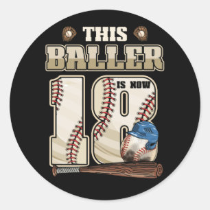 Kids 18th Birthday Baseball Boy Eighteen Year Old Classic Round Sticker