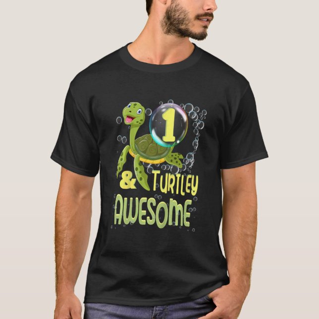 Kids 1 And Turtley Awesome Reptile 1 Year Old Kids T-Shirt (Front)