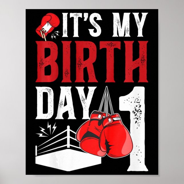 Kids 1st Birthday Boxing Boy 1 Year Old Boxer Bday Poster (Front)
