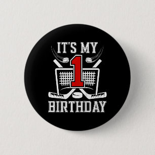 Kids 1st Birthday Ice Hockey Boy 1 Year Old Ice Ho 2 Inch Round Button