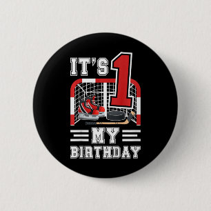 Kids 1st Birthday Ice Hockey Boy 1 Year Old Ice Ho 2 Inch Round Button