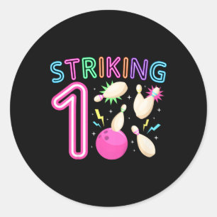 Kids 1st Birthday Party Bowling Girl 1 Year Old Bo Classic Round Sticker