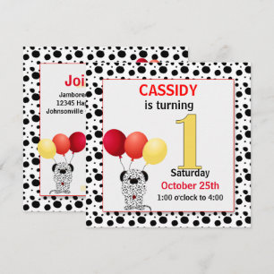 Kid's 1st Birthday Red and Yellow Dalmatian Invitation