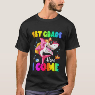 Kids 1st Grade Here I Come Shark Backpack Back To  T-Shirt