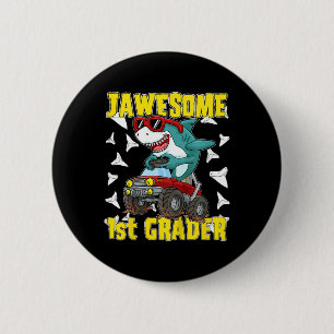 Kids 1st Grade Monster Truck Dinosaur Megalodon Sh 2 Inch Round Button