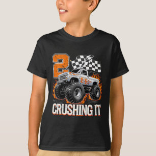 Kids 2 Crushing It Monster Truck Cool 2nd Birthday T-Shirt