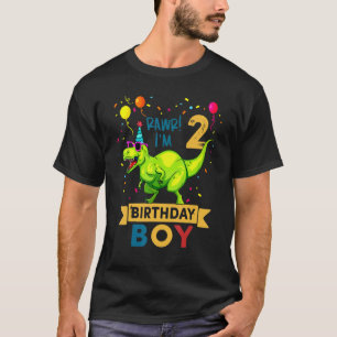 Kids 2 Year Old  2nd Birthday Boy Rex Dinosaur Whi T-Shirt