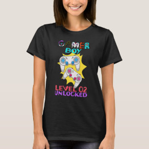 Kids 2 Year Old Gamer Boy Level 2 Unlocked Bday 2t T-Shirt